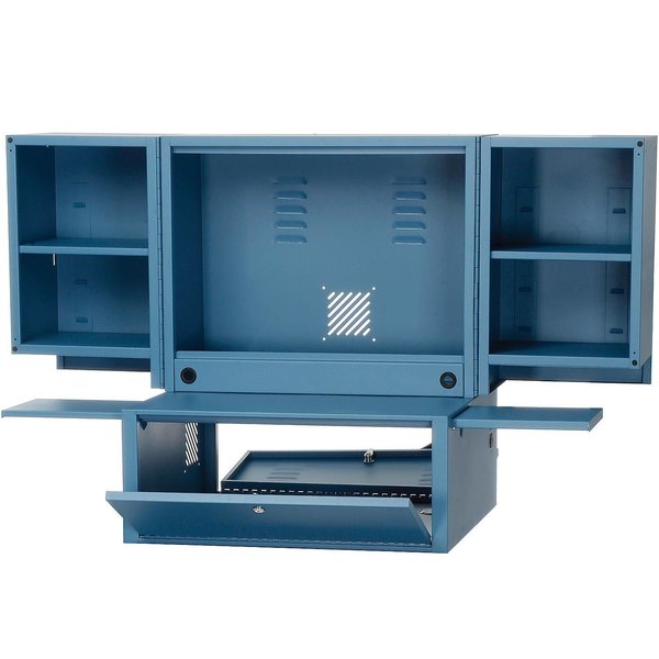 Global Industrial Counter Top Fold-Out Computer Security Cabinet, 24-1/2W x 22-1/2D x 29-3/4H, Blue 695428BL